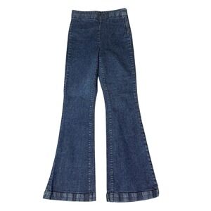 Express Womens 00S Flare High Rise Dark‎ Wash Denim Stretch Jeans Side Zip Up